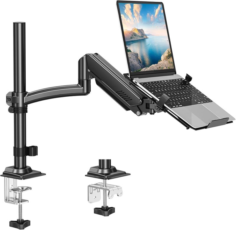 MOUNT PRO Laptop Arm Desk Mount, Single Monitor Stand with VESA Laptop Tray, Adjustable Lap Top Holder for Max 22lbs 17" Notebook & 32" Computer Screen, Swivel Notebook Bracket, Clamp on/Grommet Base - Image 1